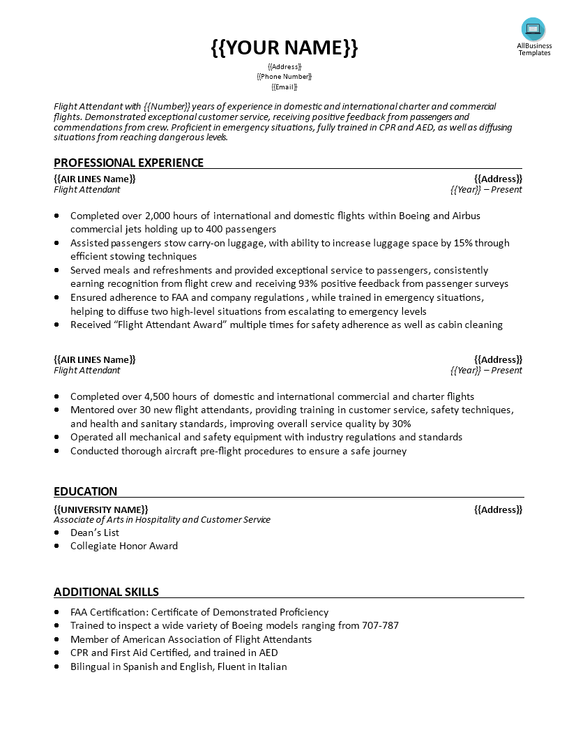 flight attendant job description resume sample