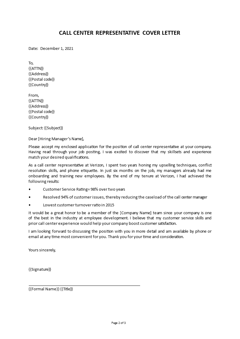 application letter for call center with no experience