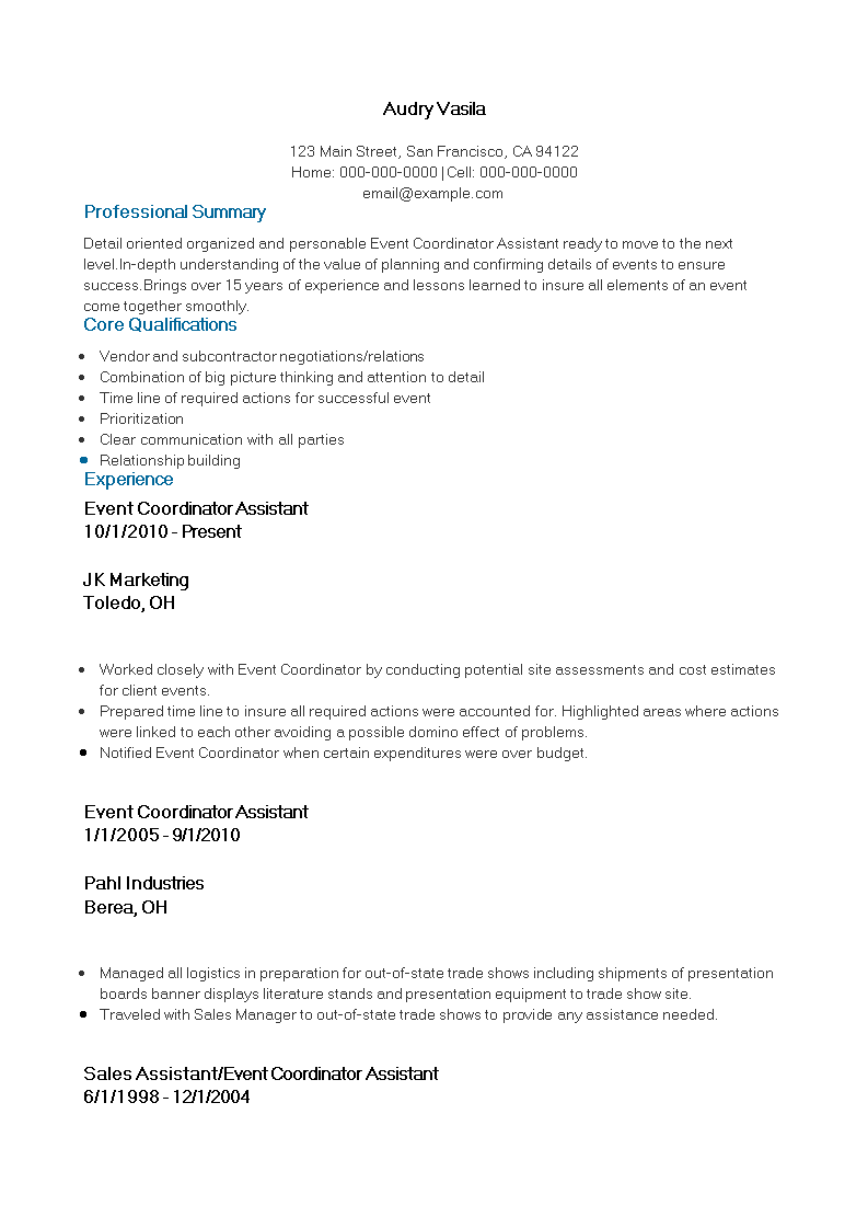 Event Coordinator Assistant Resume Templates At