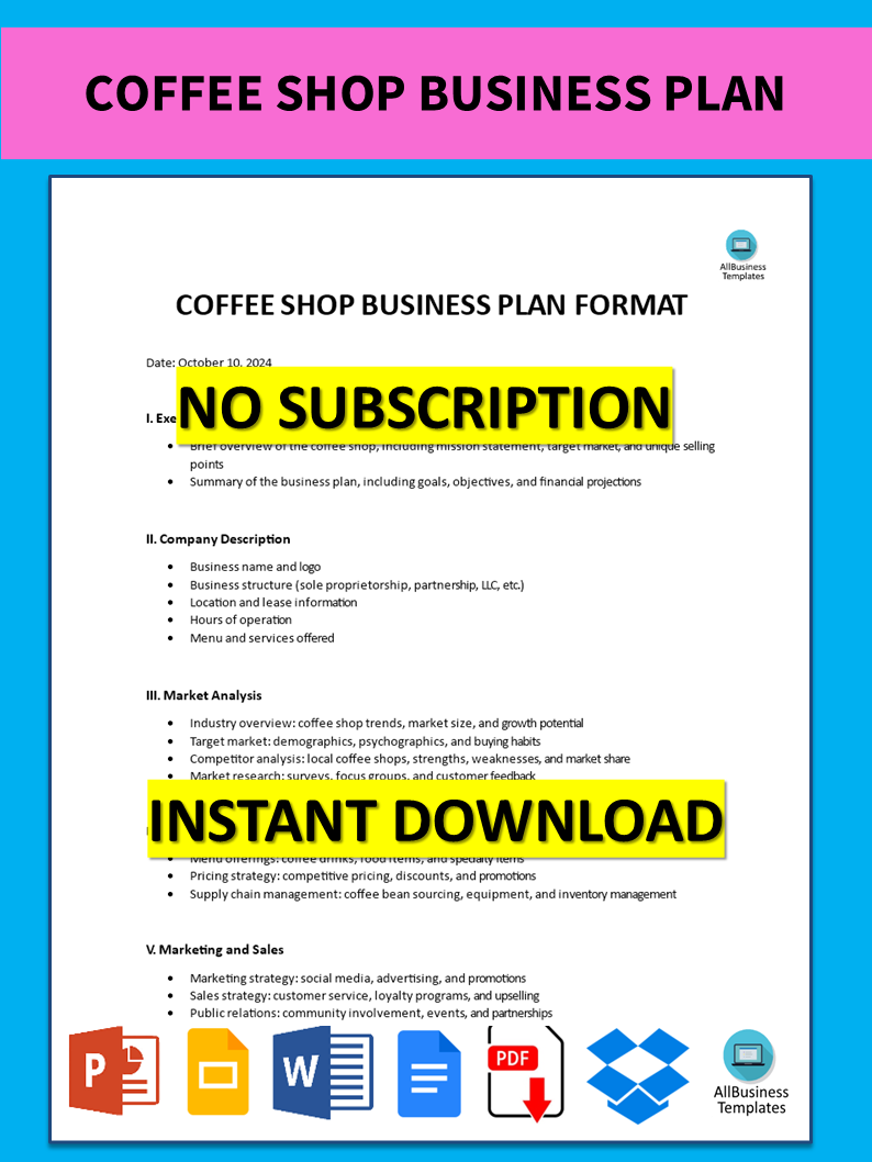 coffee shop business plan template