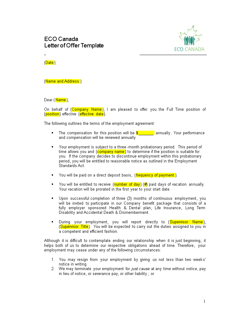 company offer letter template Hauptschablonenbild