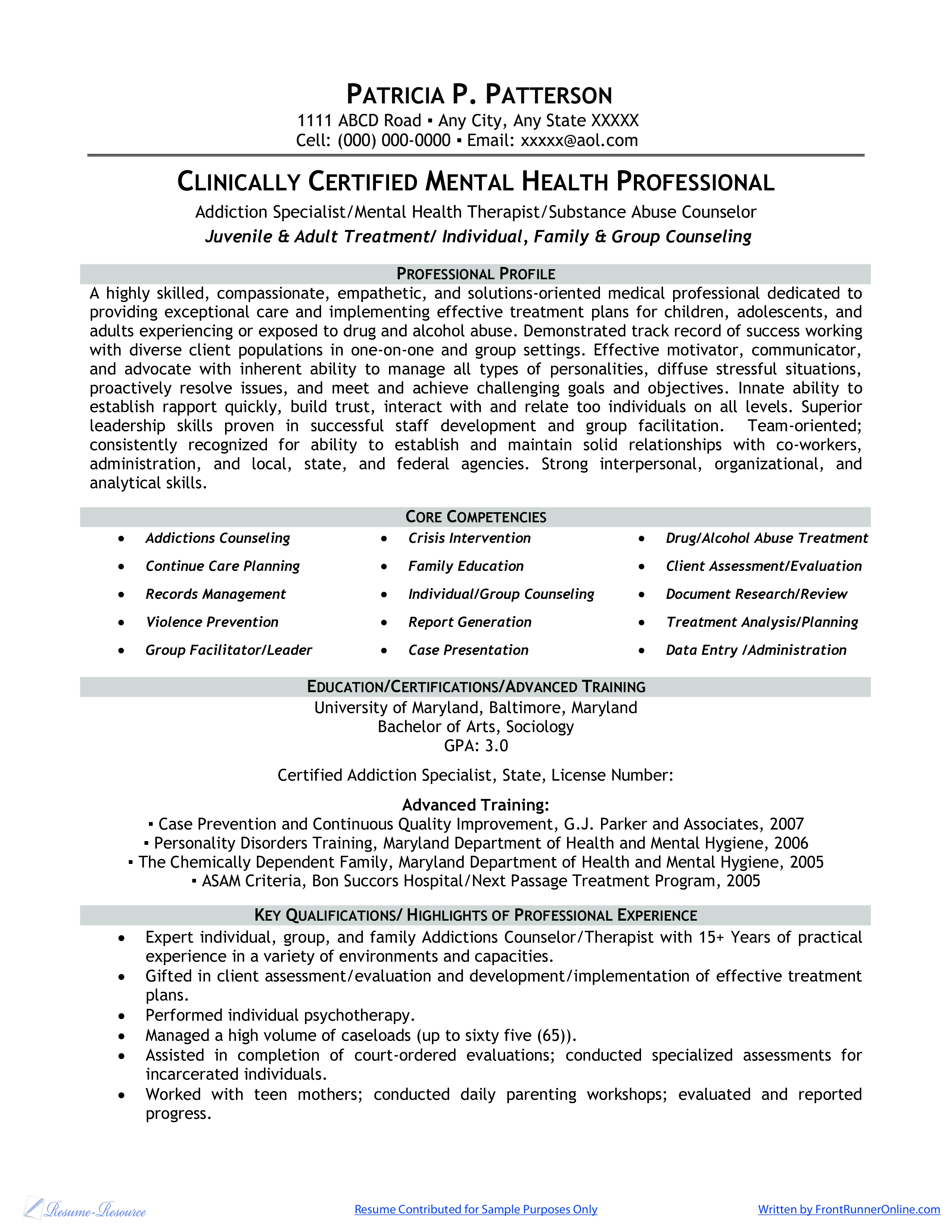 Free Clinically Certified Mental Health Professional Resume Templates at