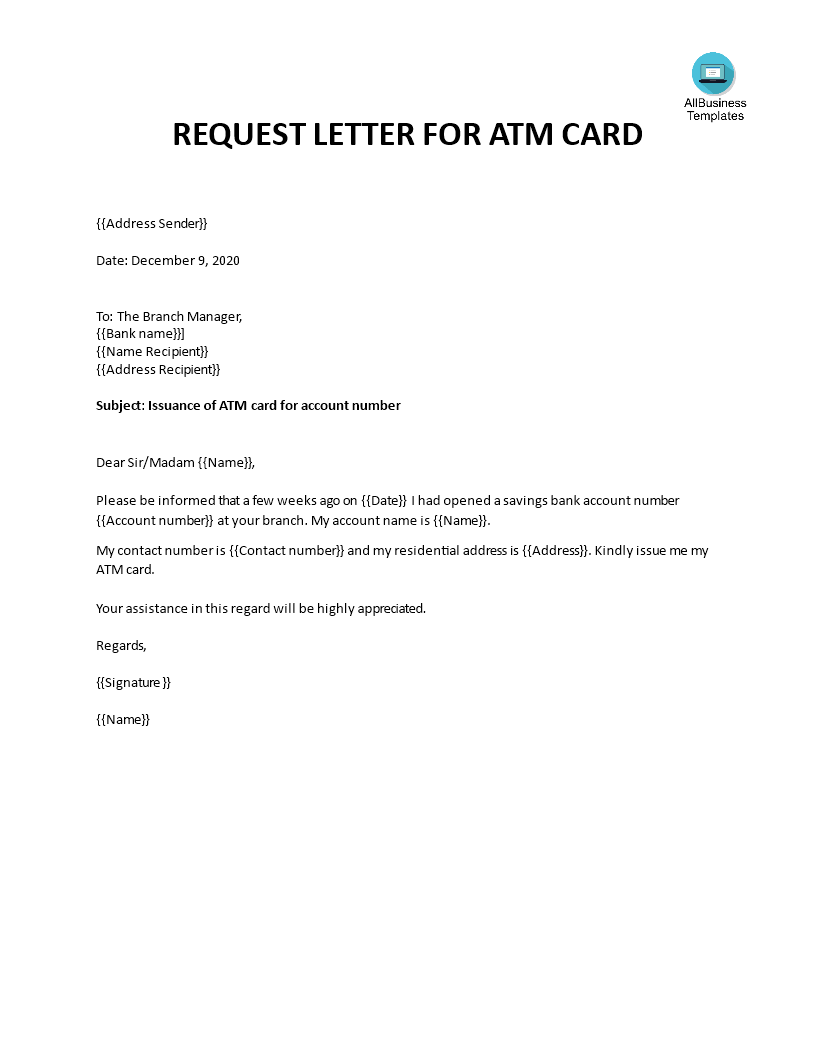 Kostenloses Application for issue ATM card