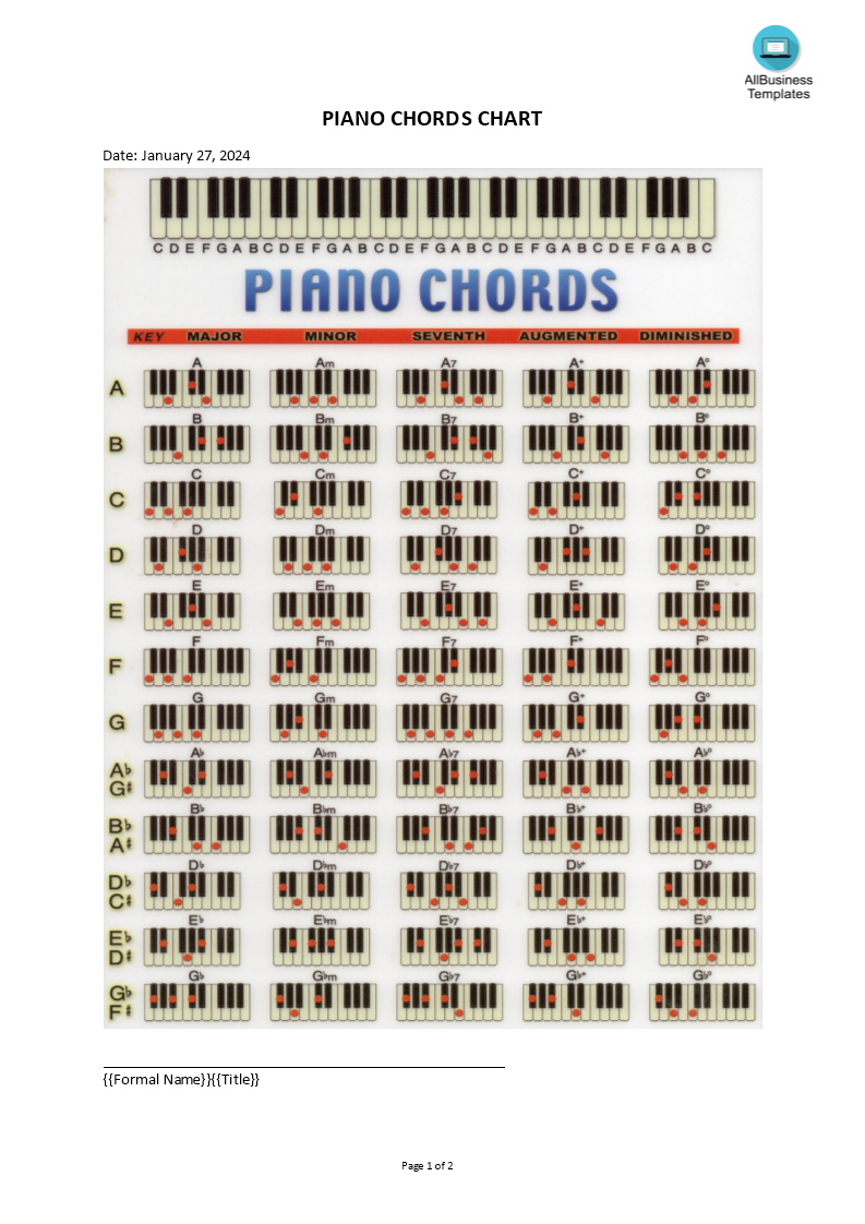 Piano Chords Chart Templates at
