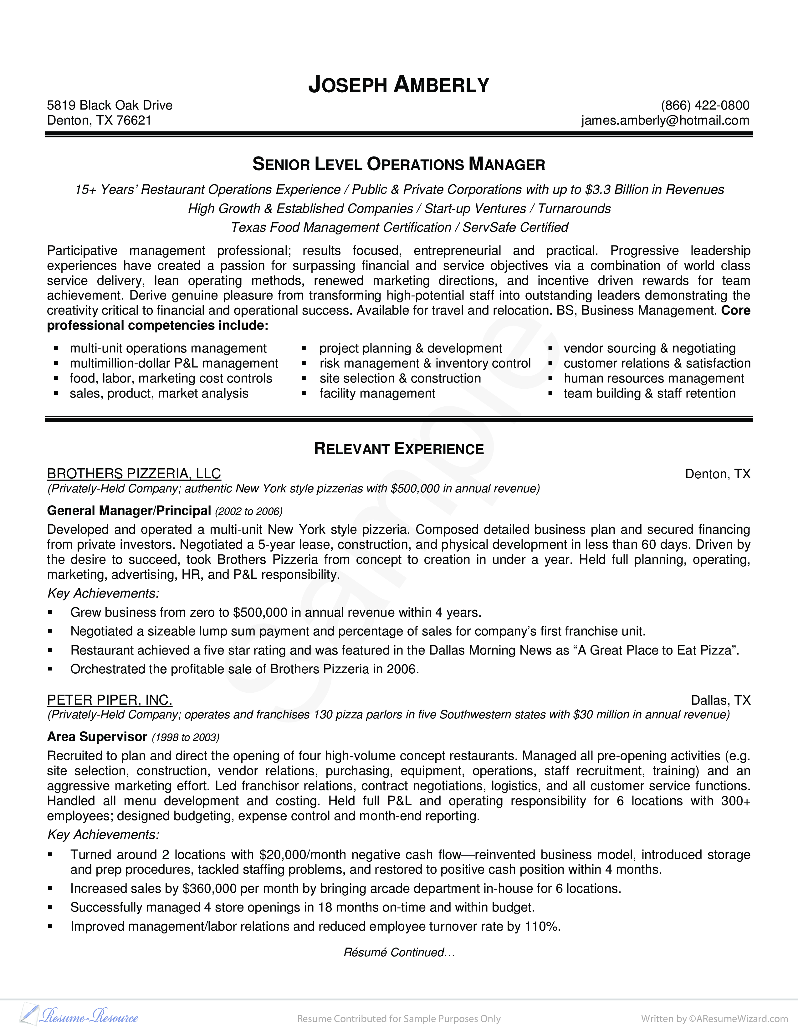 Operations Sales Manager Resume Templates At Allbusinesstemplates