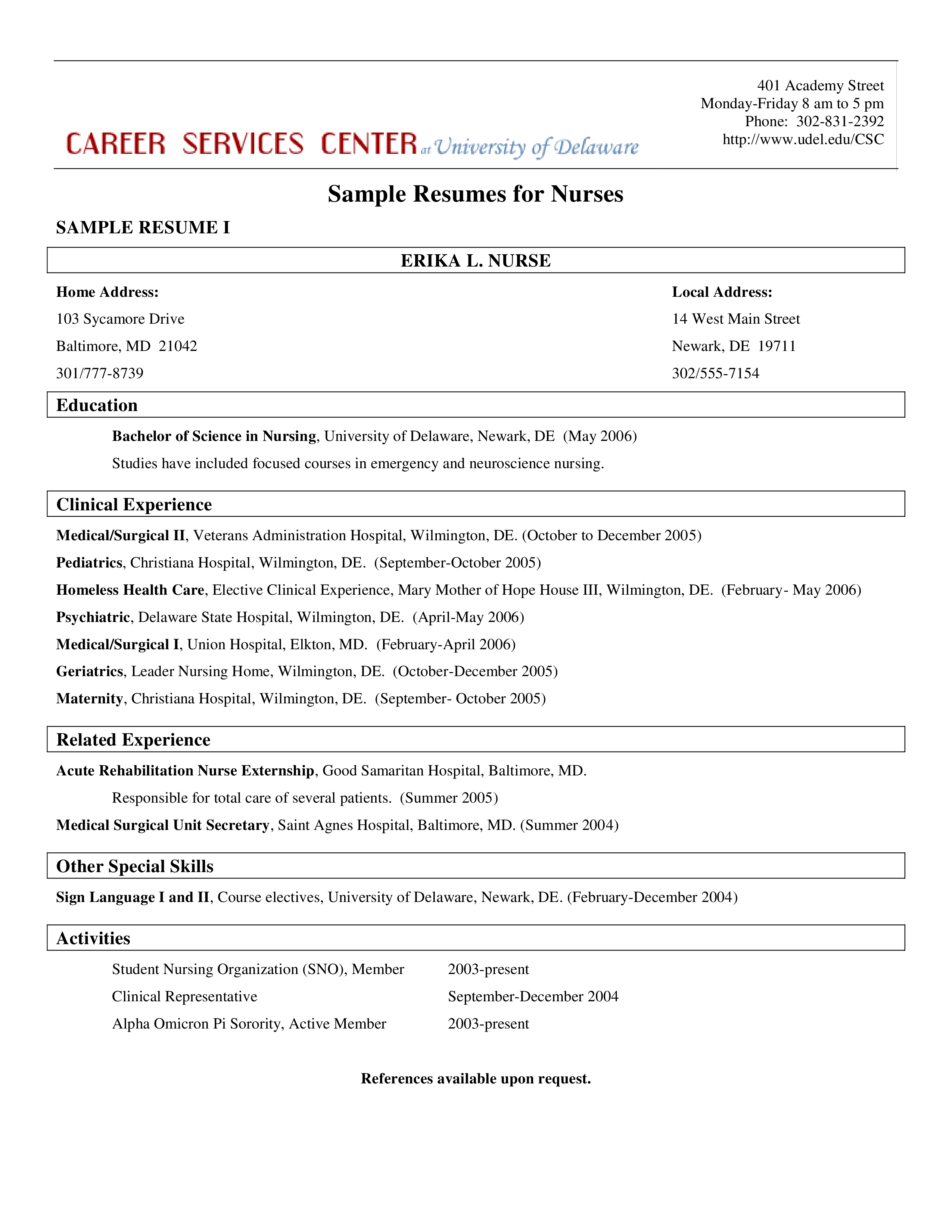 Nursing Work Resume Sample main image