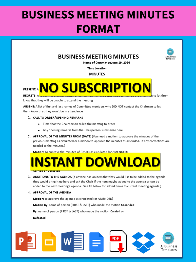 business meeting minutes format modèles