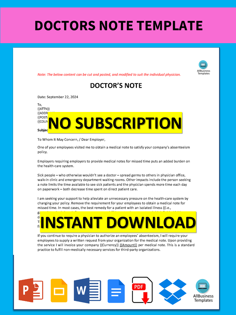 Minute Clinic Doctors Note Template main image