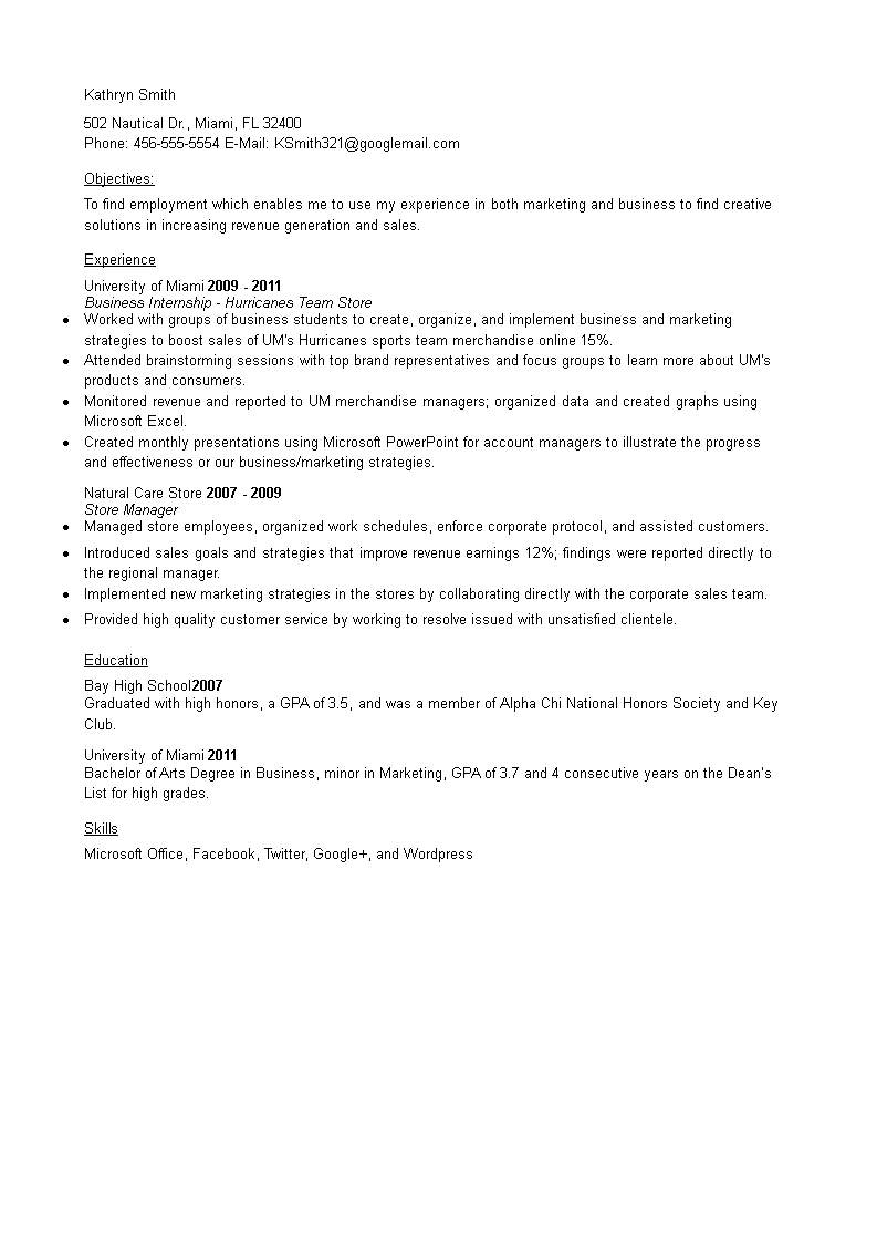 Business Executive Resume example 模板