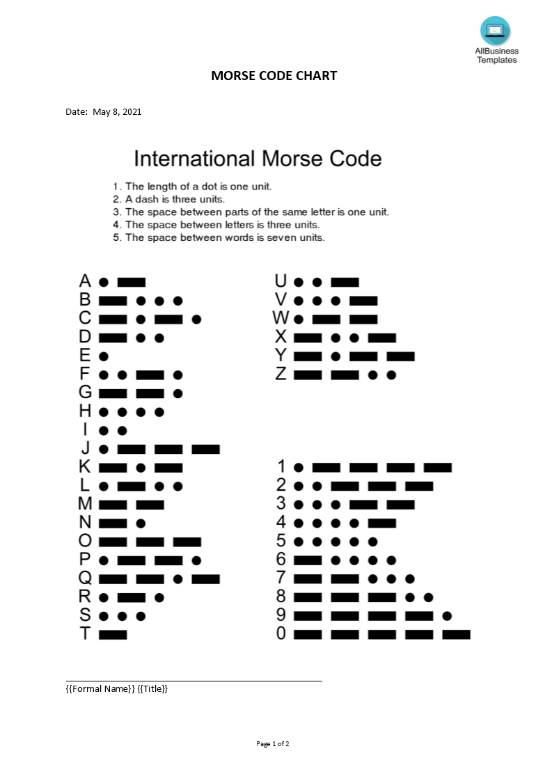 Morse Code Chart Templates At Allbusinesstemplates