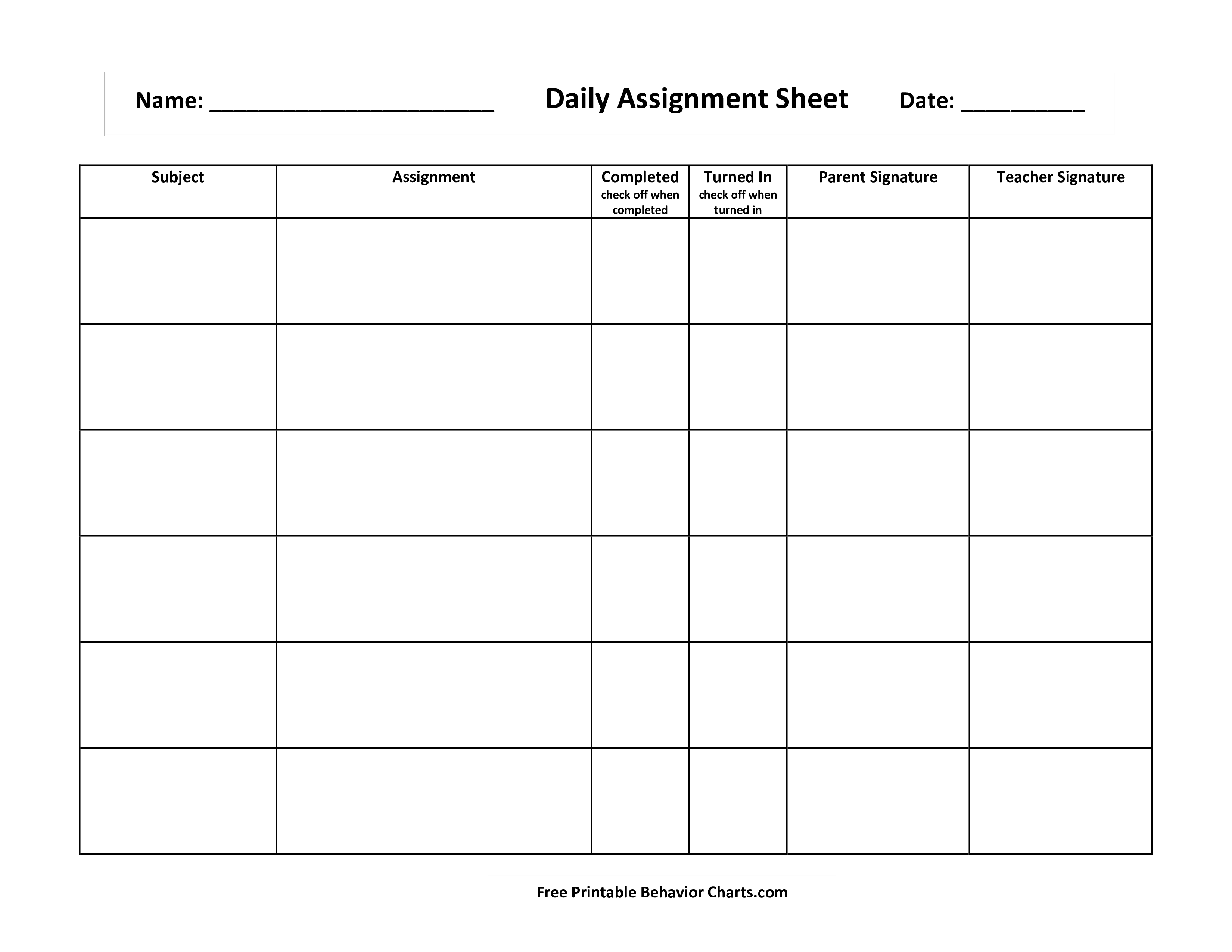 Daily Assignment Templates At Allbusinesstemplates