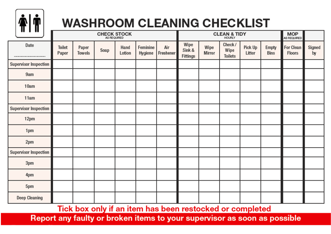 Checklist For Washroom cleaning template Gratis