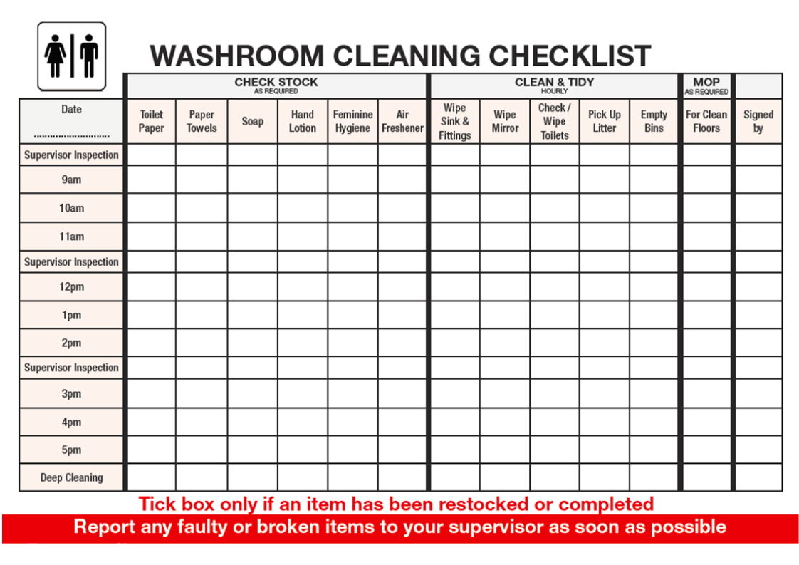 Checklist For Washroom Cleaning Template Templates At 