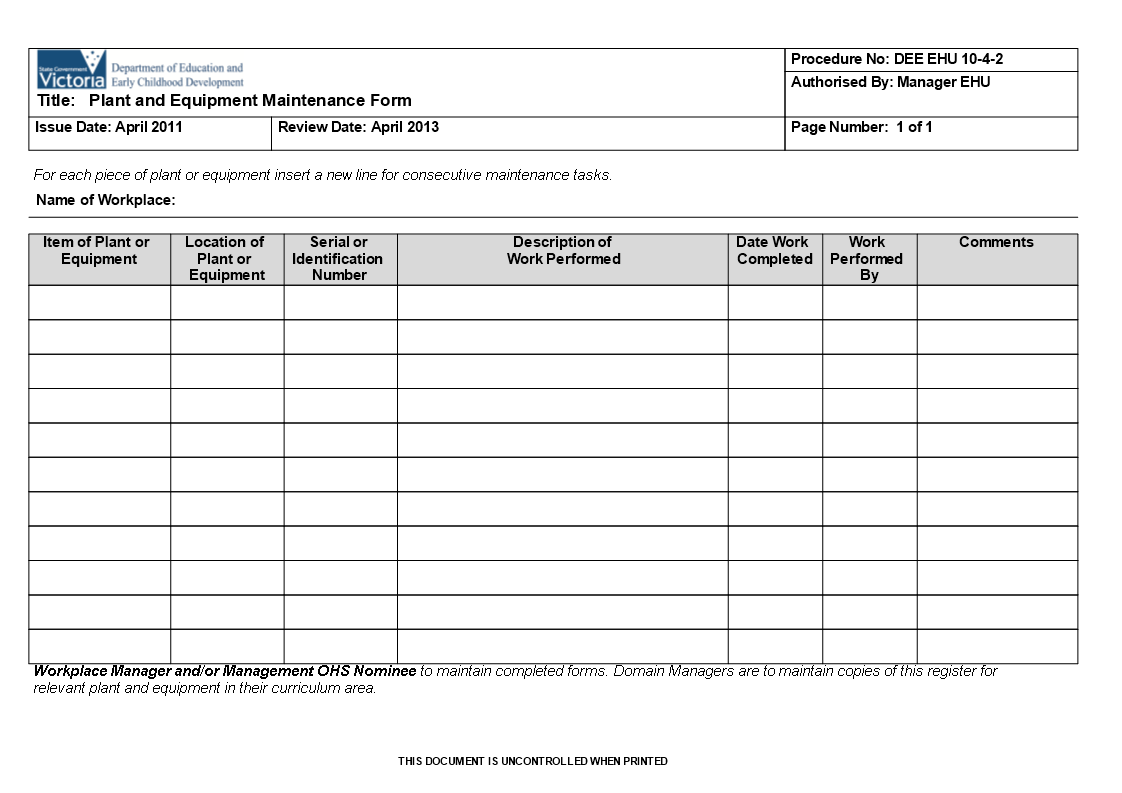 equipment rental tracking template