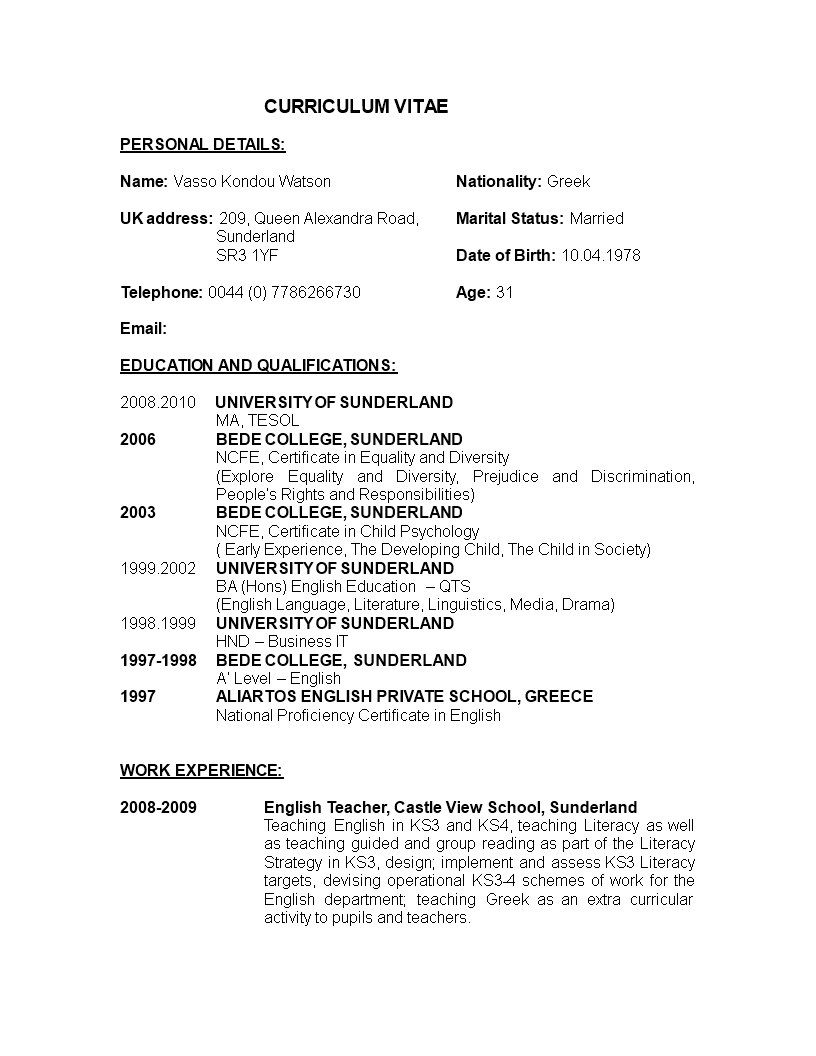 Teacher Resume Format In Word Templates At