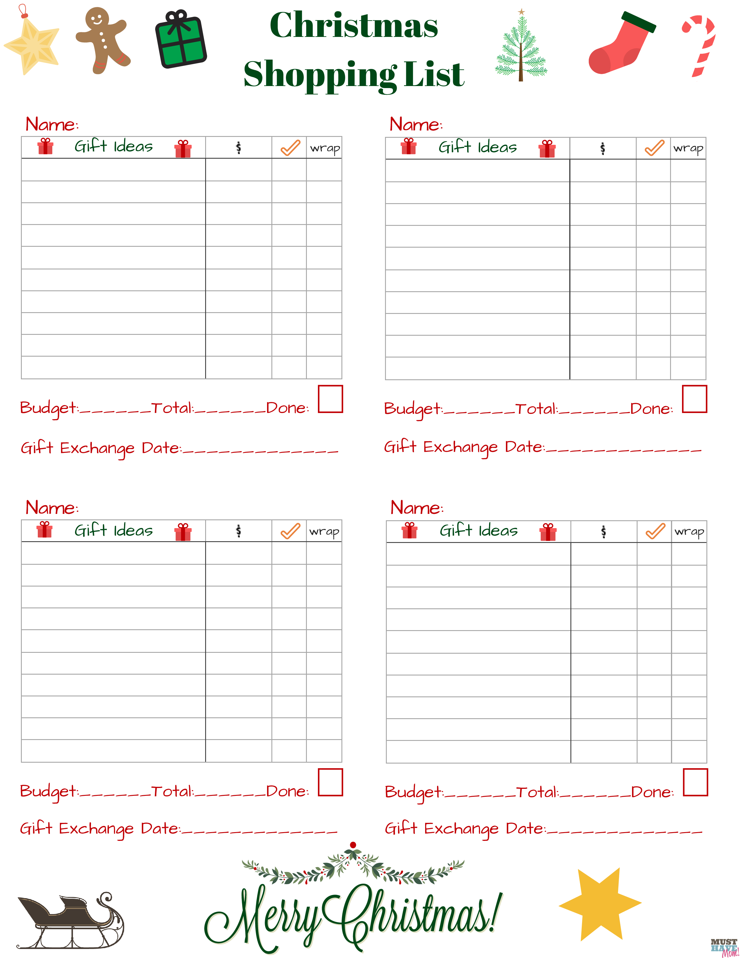 Printable Christmas Shopping List Templates At Allbusinesstemplates