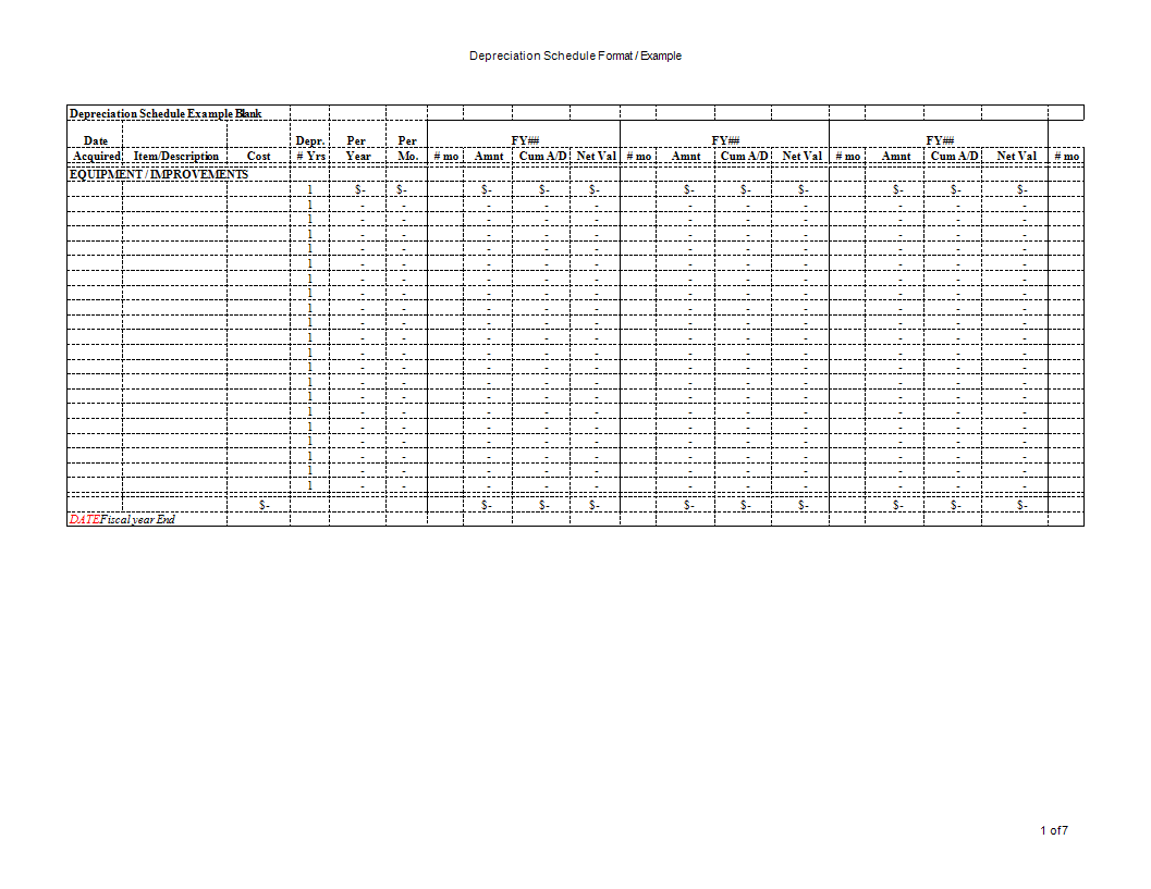 Depreciation schedule Excel format 模板