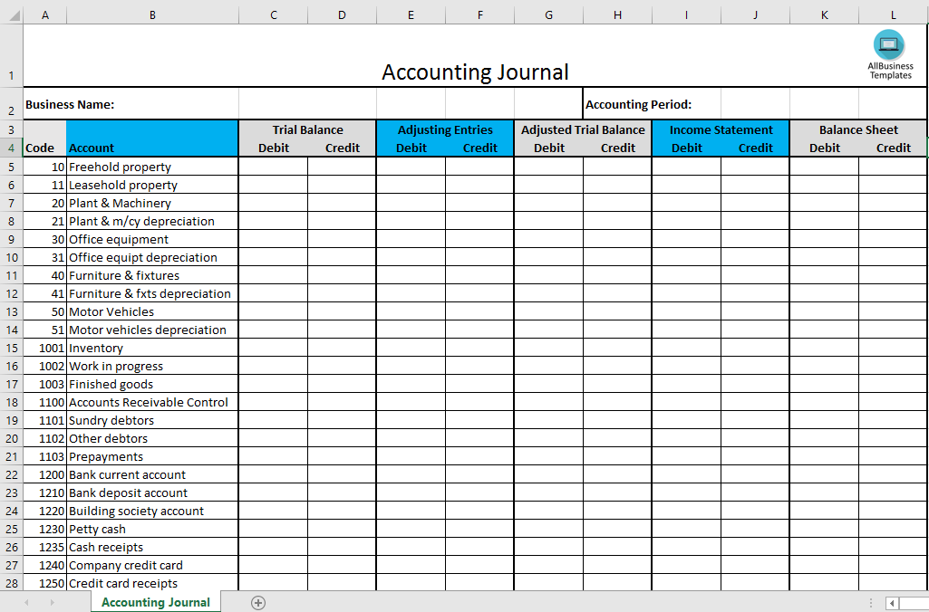 Accounting Journal Excel Template Templates At Allbusinesstemplates