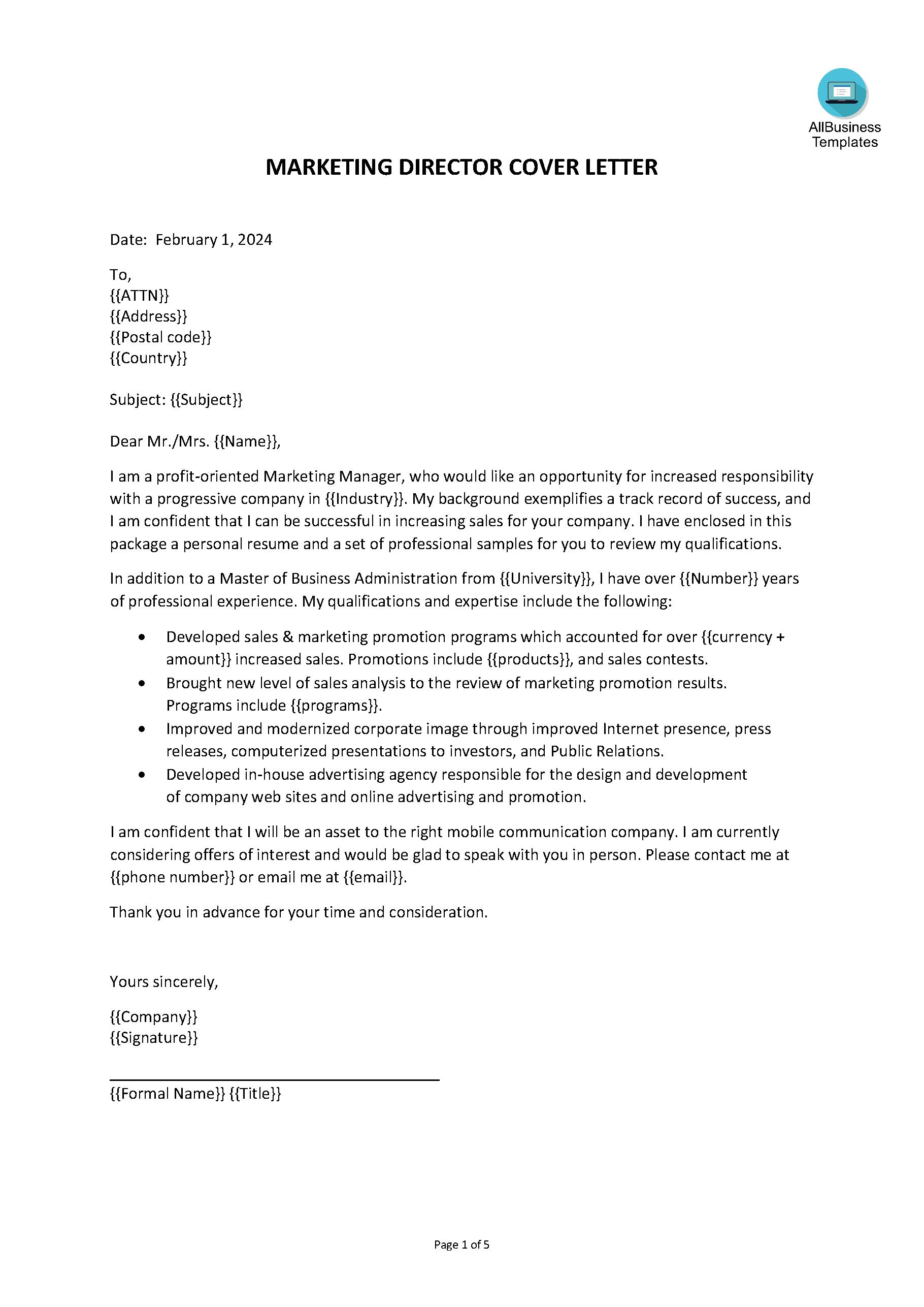 Marketing Director Cover letter | Templates at ...