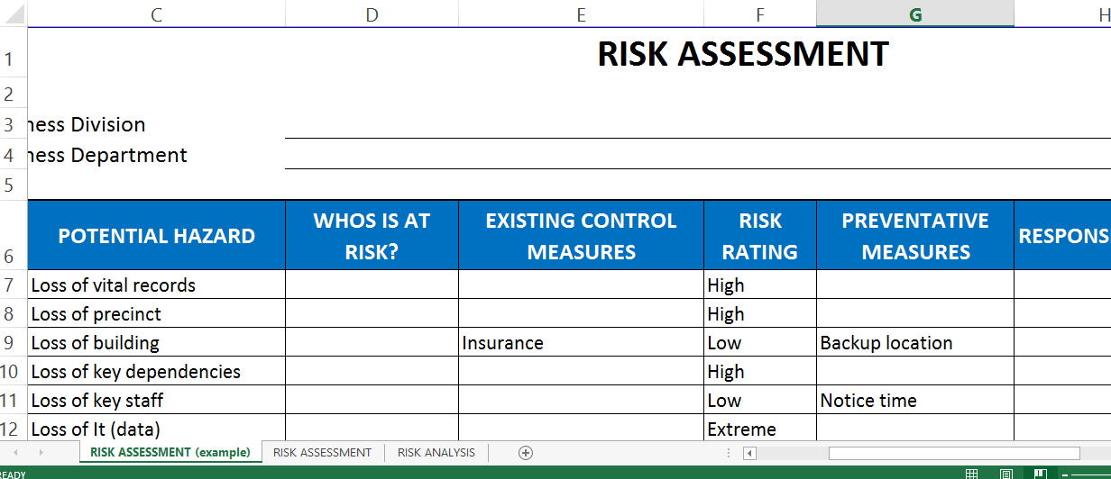 Risk Assessment Template Excel For Healthcare