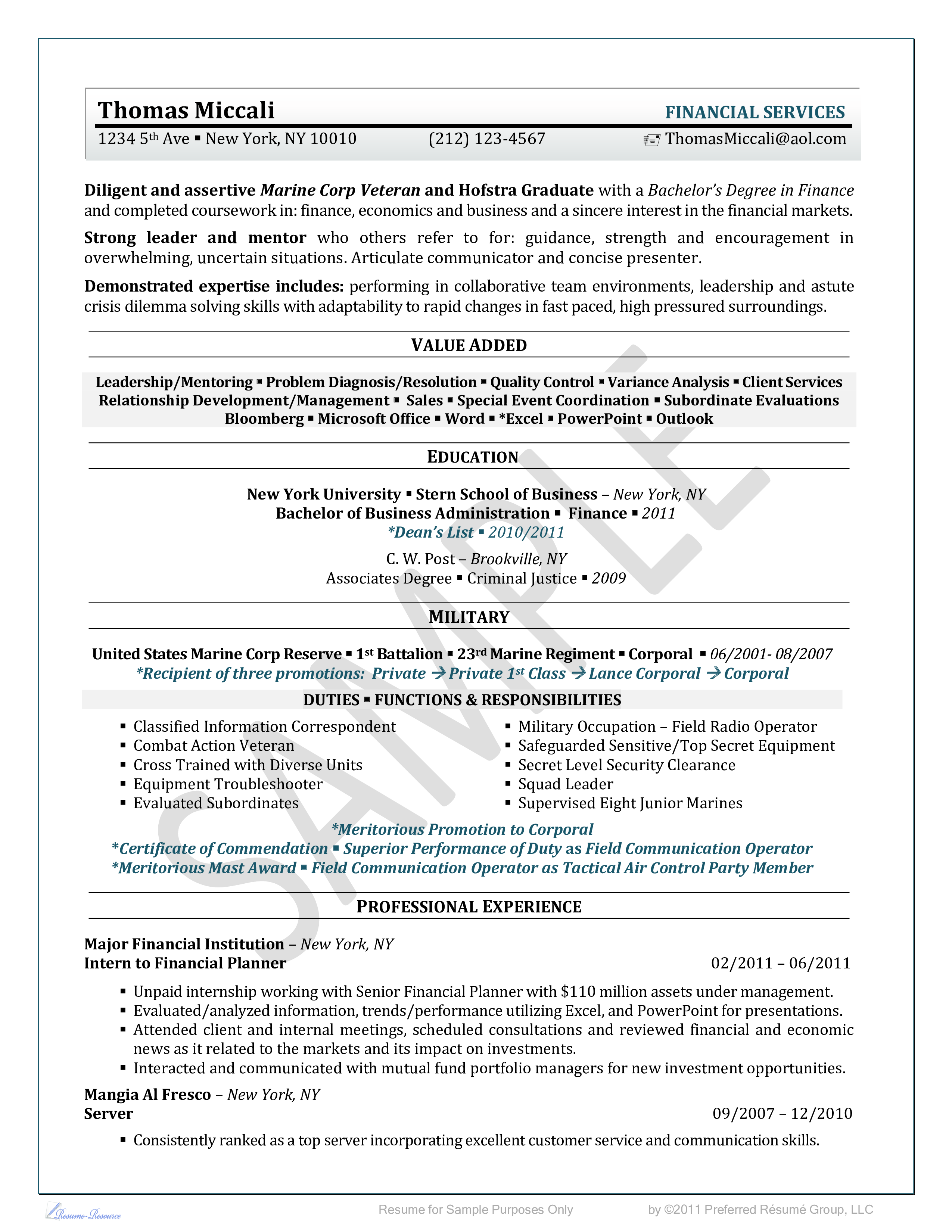 professional resume writing for military