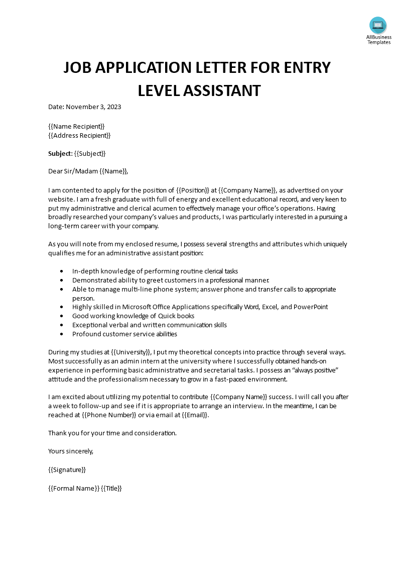 sample job application letter for accounts assistant