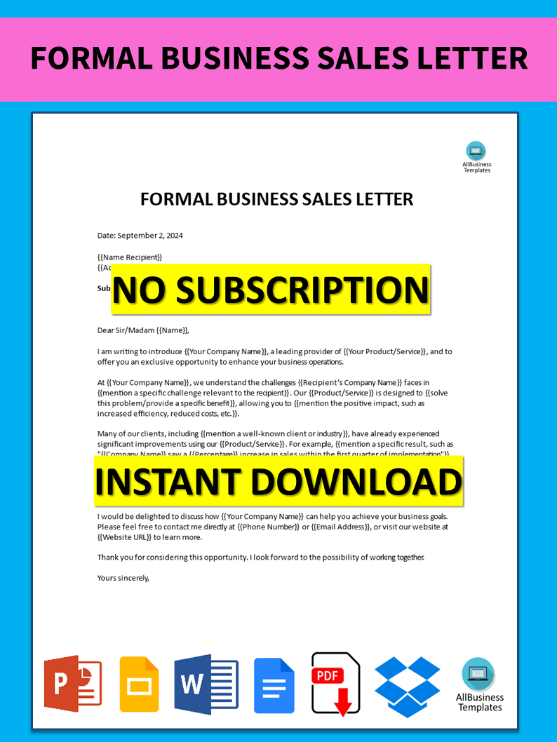 formal business sales letter modèles