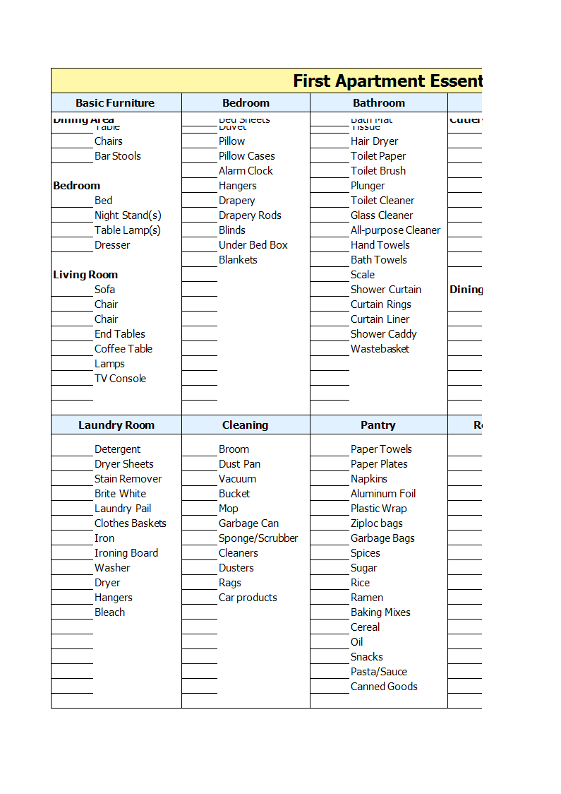 Apartment Checklist Worksheet Excel 模板