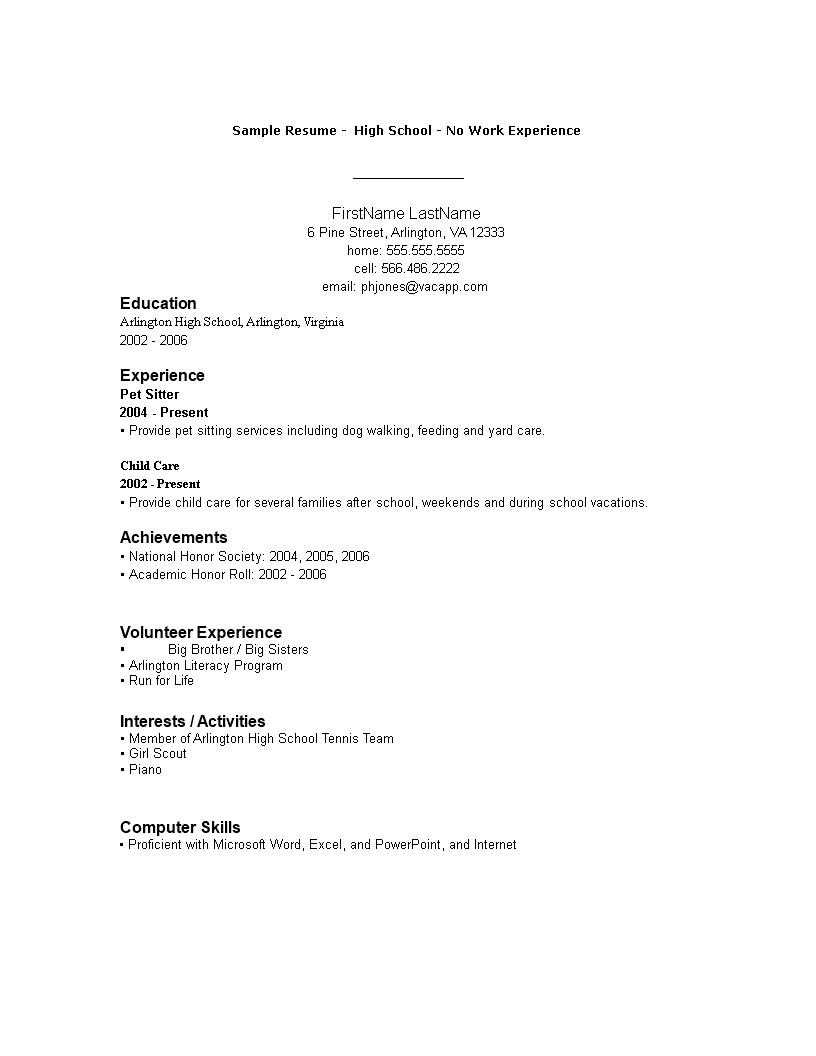 How To Write A Resume With No Work Experience Sample PDF Template