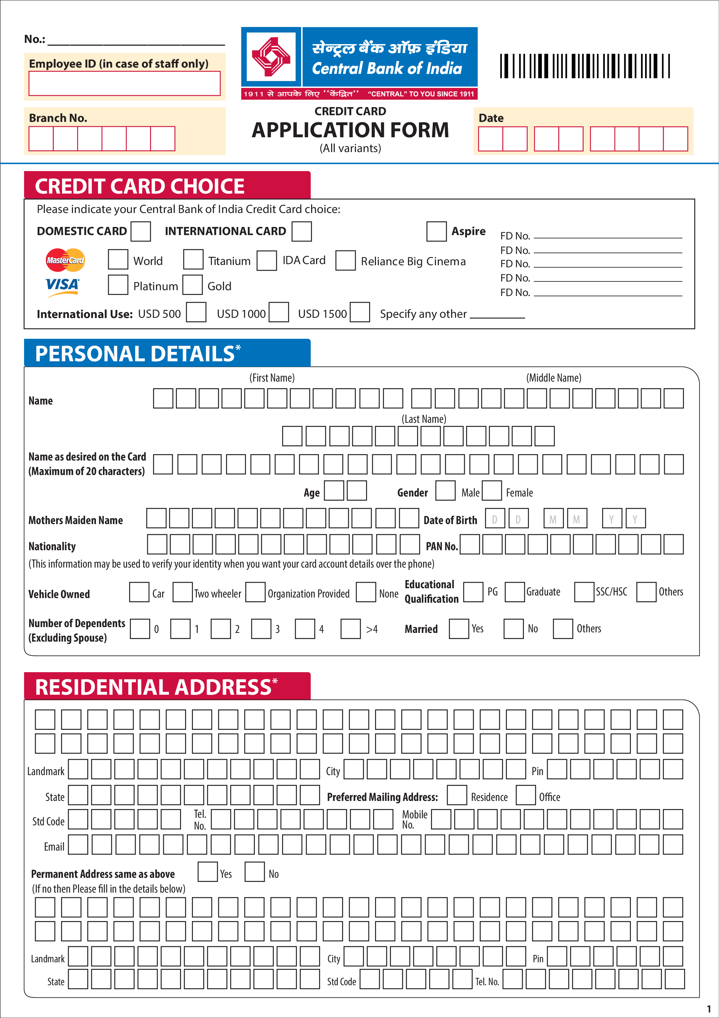 Credit Card Application Form Templates At Allbusinesstemplates
