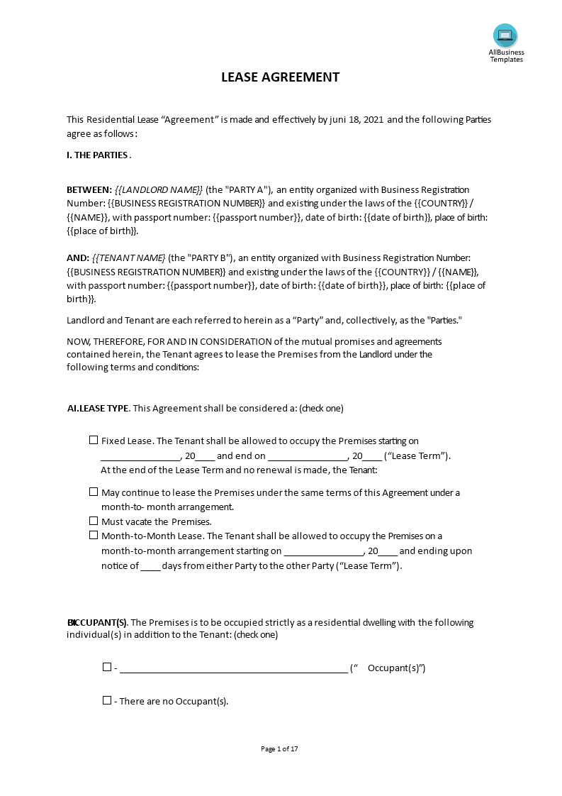 rental agreement lease template
