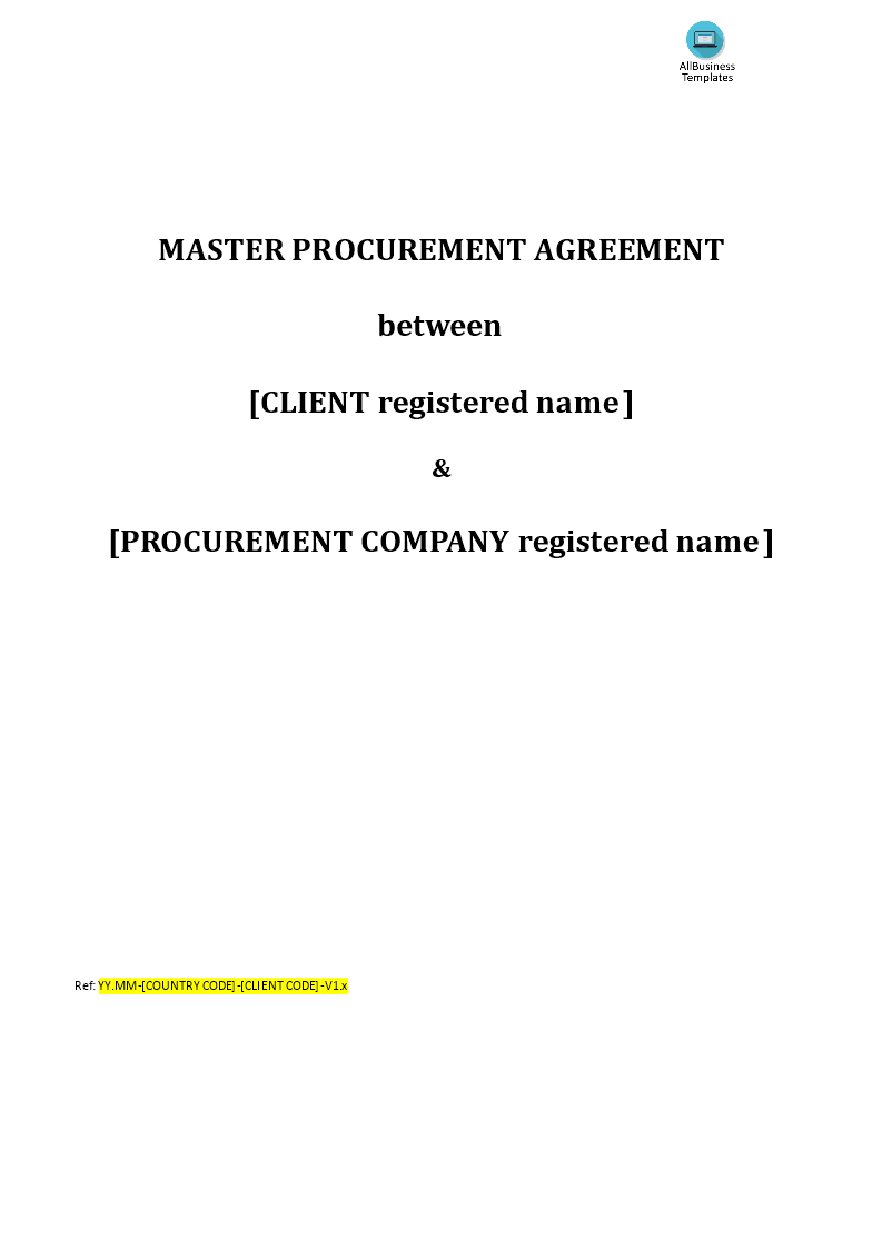 Master Procurement Agreement Templates at