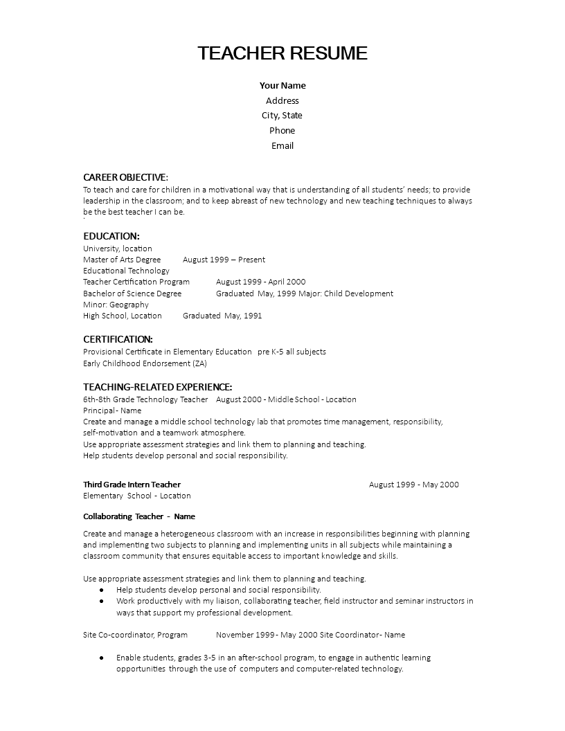 Preschool Teacher Resume 