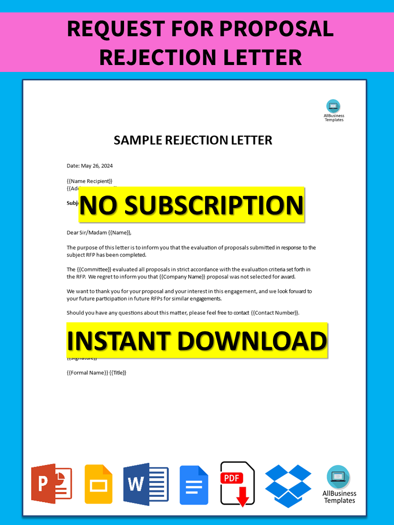 request for proposal rejection letter template