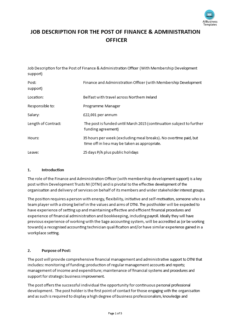 finance administration officer job description plantilla imagen principal