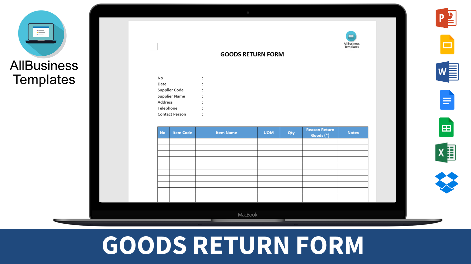 Goods Receiving Form 模板