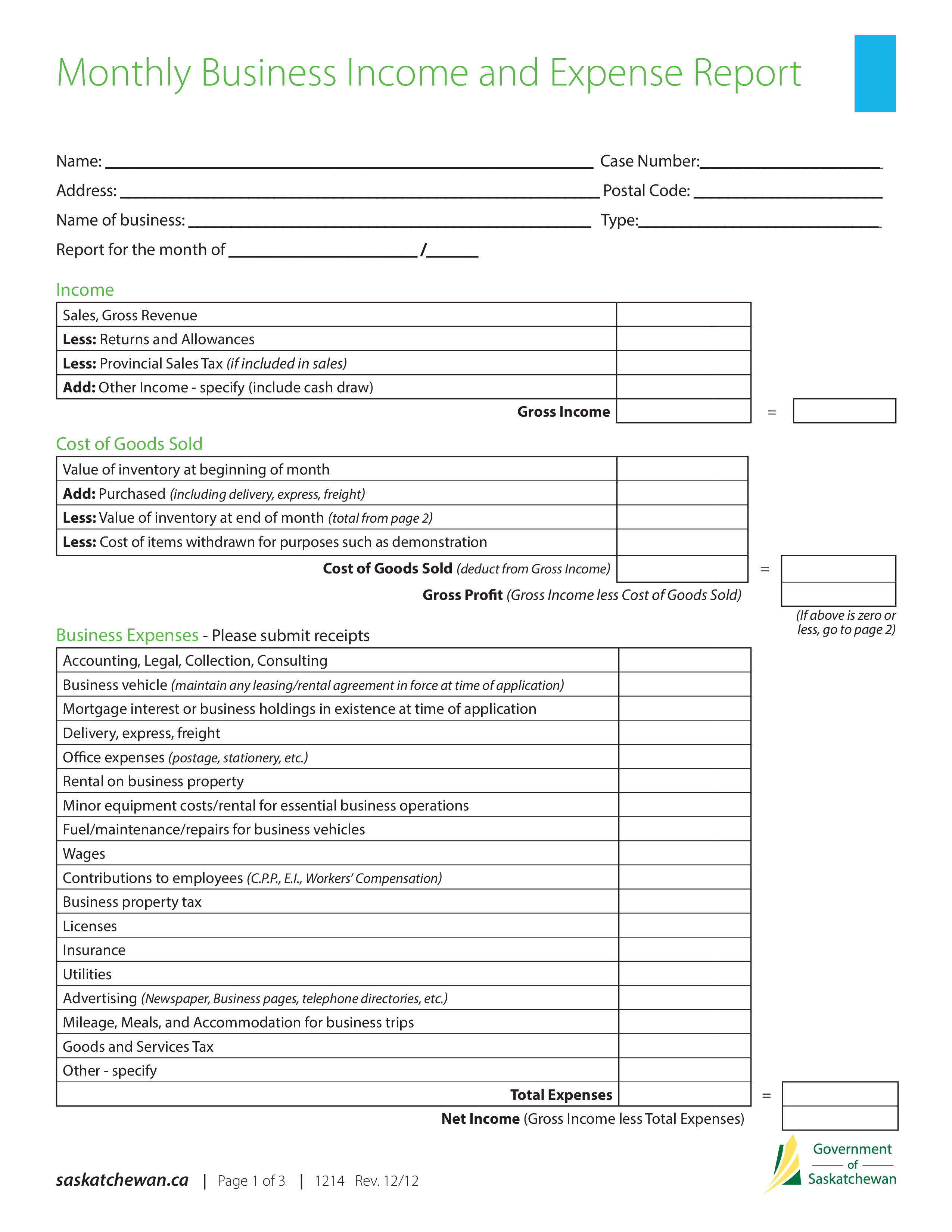 Income Expense Statement Template