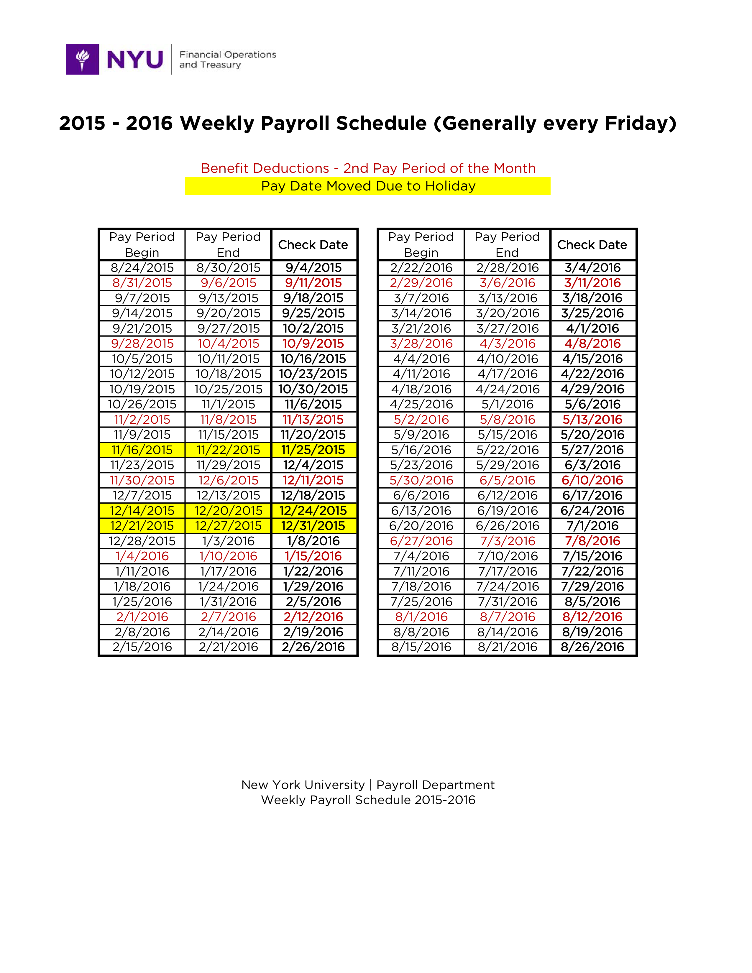  Weekly Payroll Schedule Allbusinesstemplates