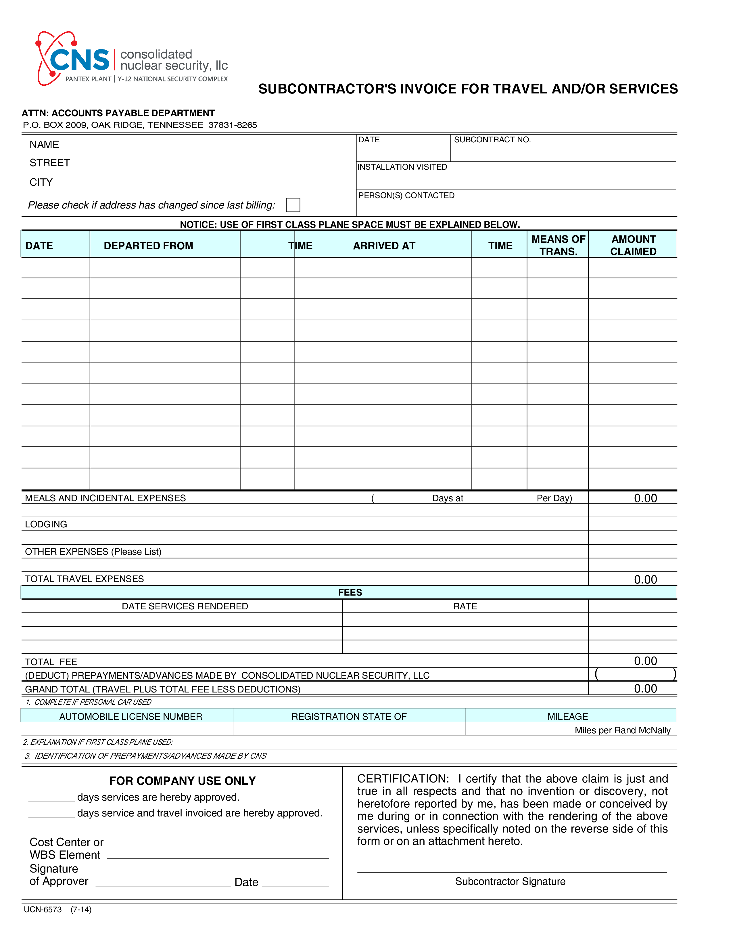Subcontractors Invoice For Travel Or Services main image