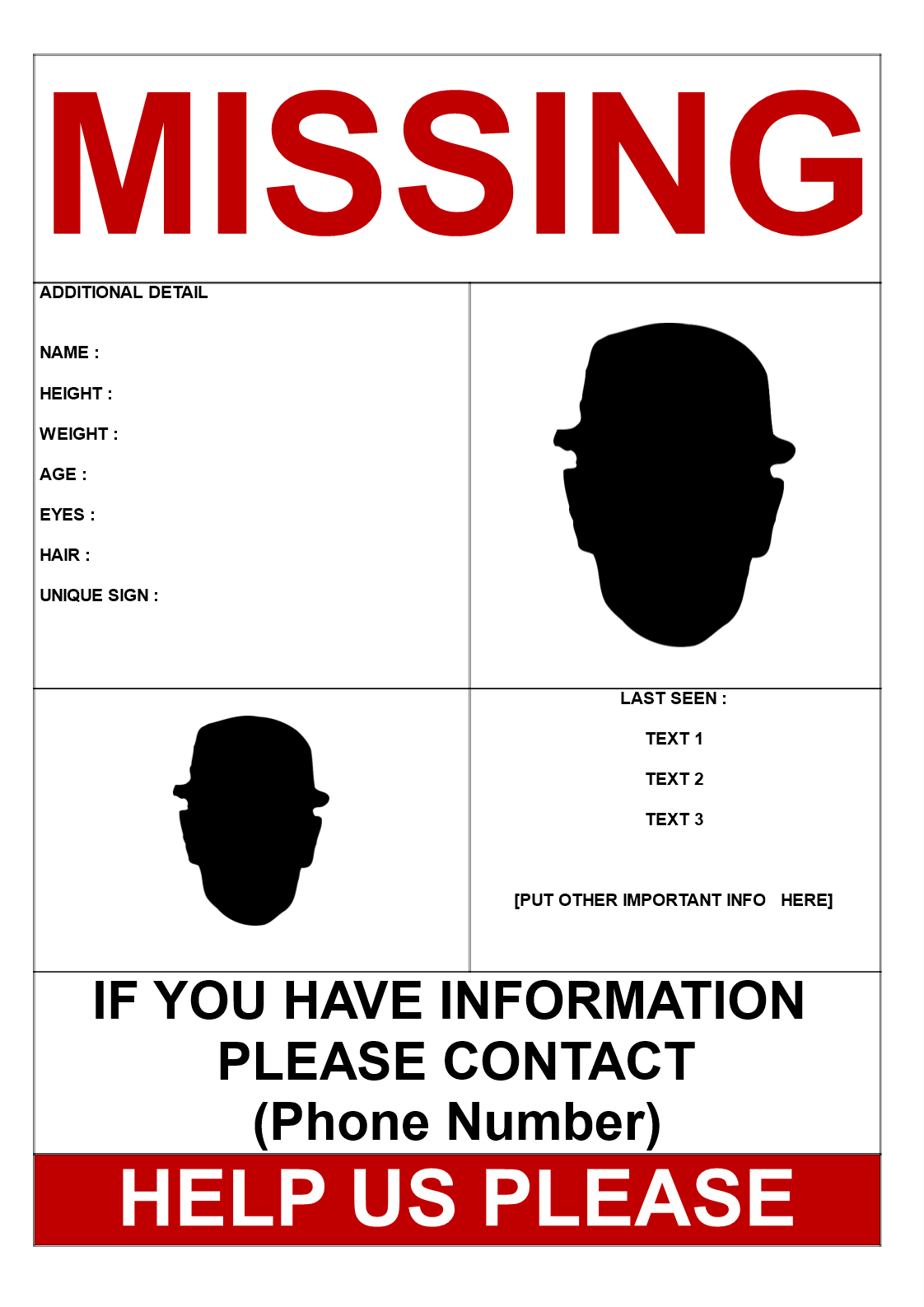 Free Missing Person Template 2 pictures Templates at