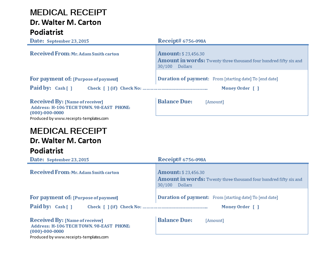 Example Of Medical Receipt Template Templates At Allbusinesstemplates