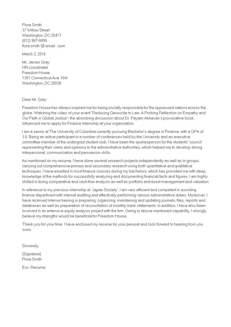  Cover Letter For Finance Student Allbusinesstemplates