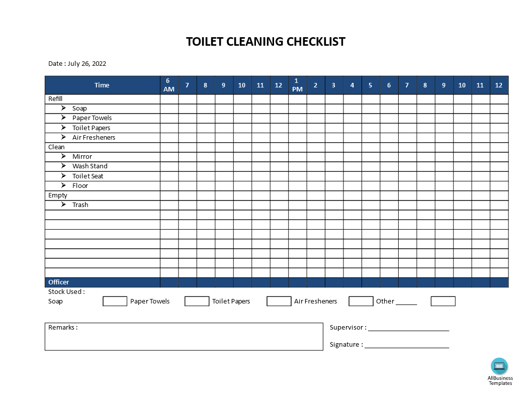 Kostenloses Restroom Cleaning Checklist Model