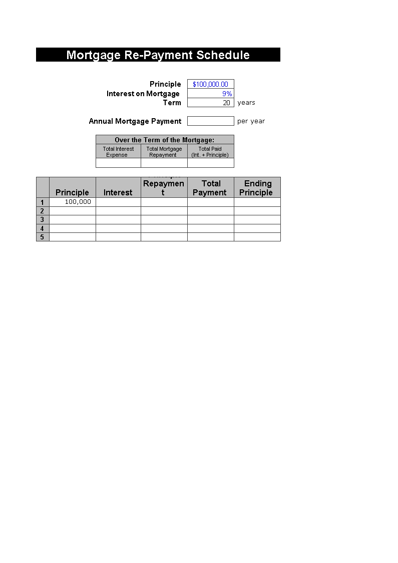 Mortgage Re Payment Schedule Excel Templates At Allbusinesstemplates