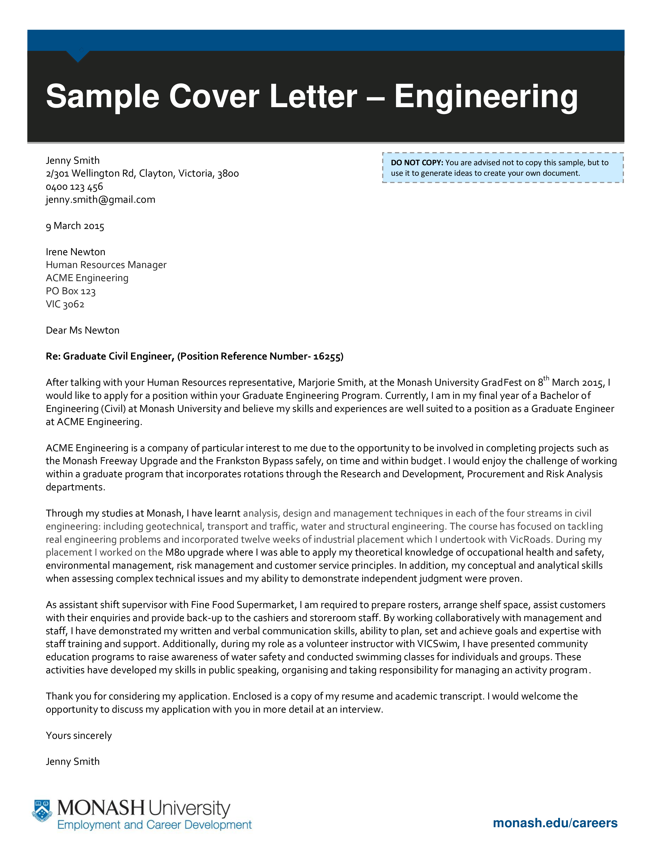 Engineering Resume Cover Letter Sample Templates at