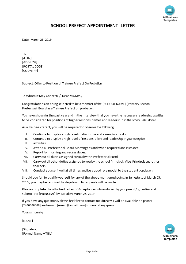 senior prefect application letter example