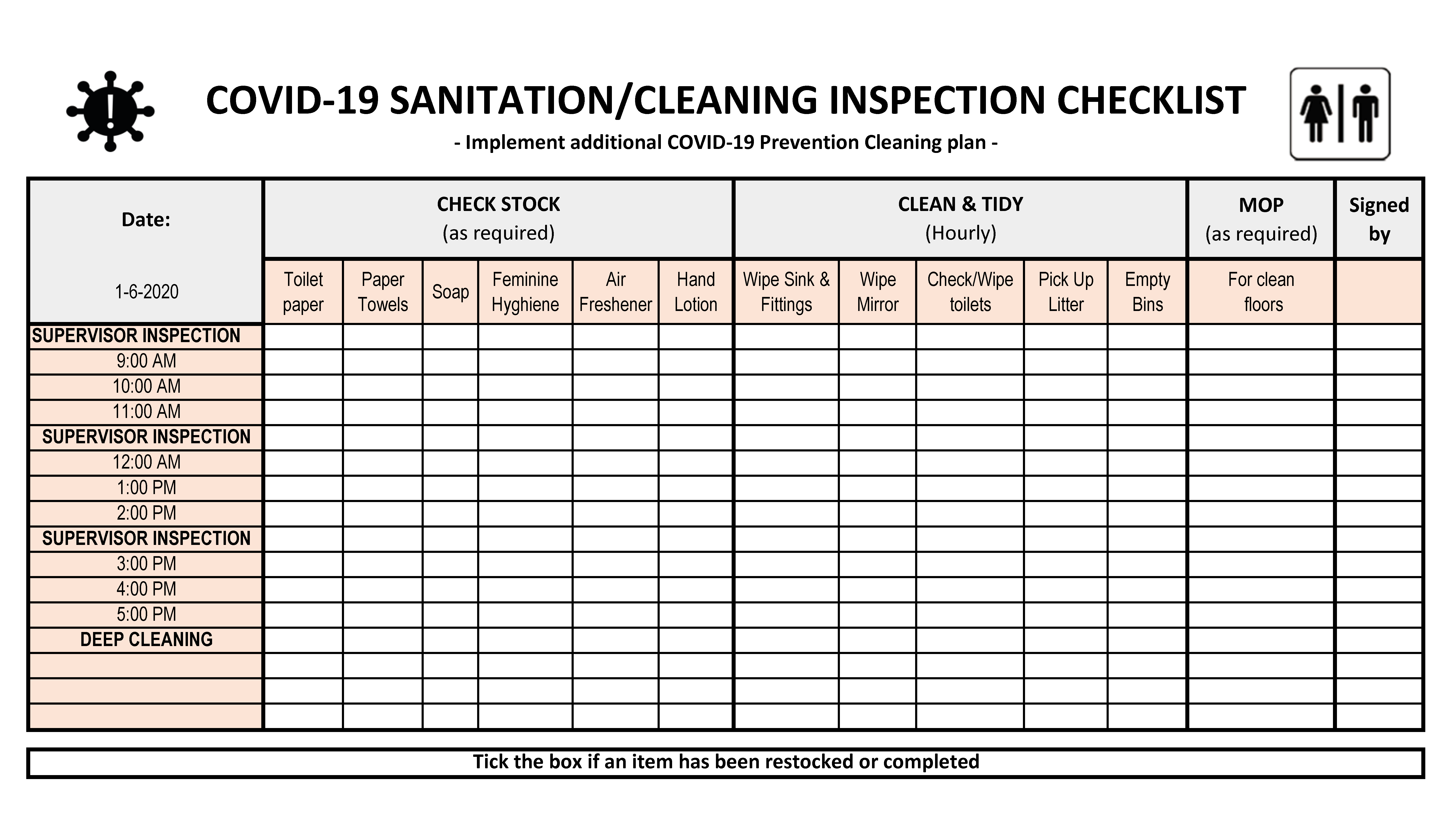 covid-19 facility cleaning list template