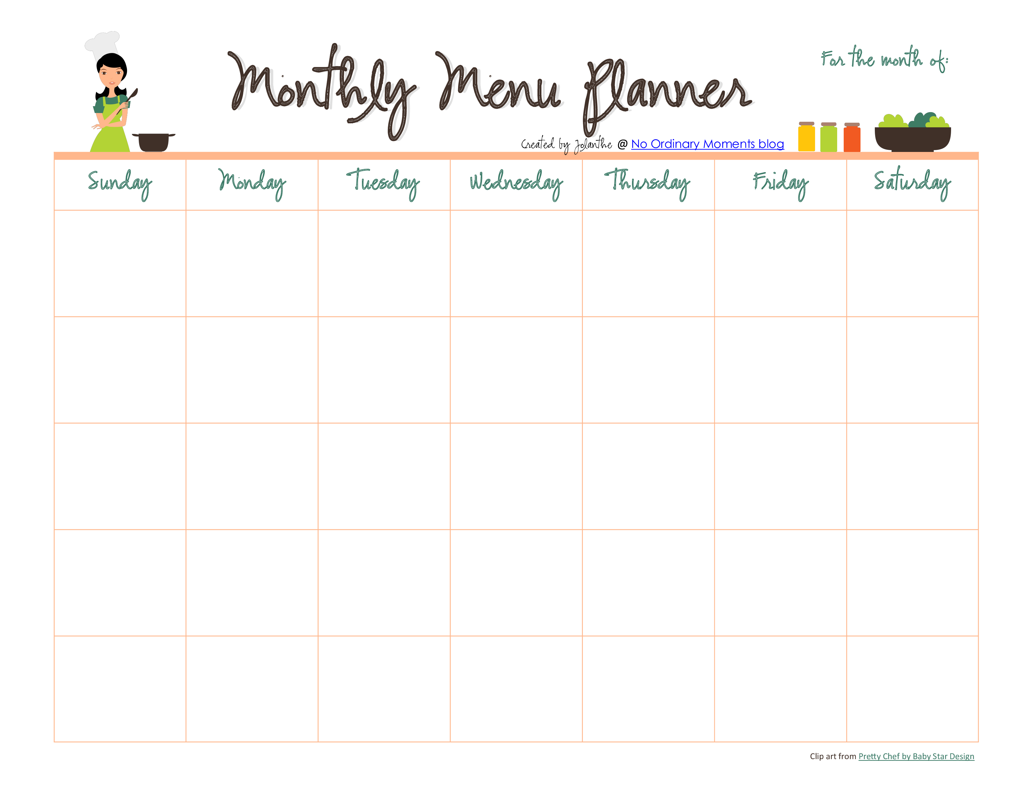 Free Menu Calendar Template Monthly Drumvirt