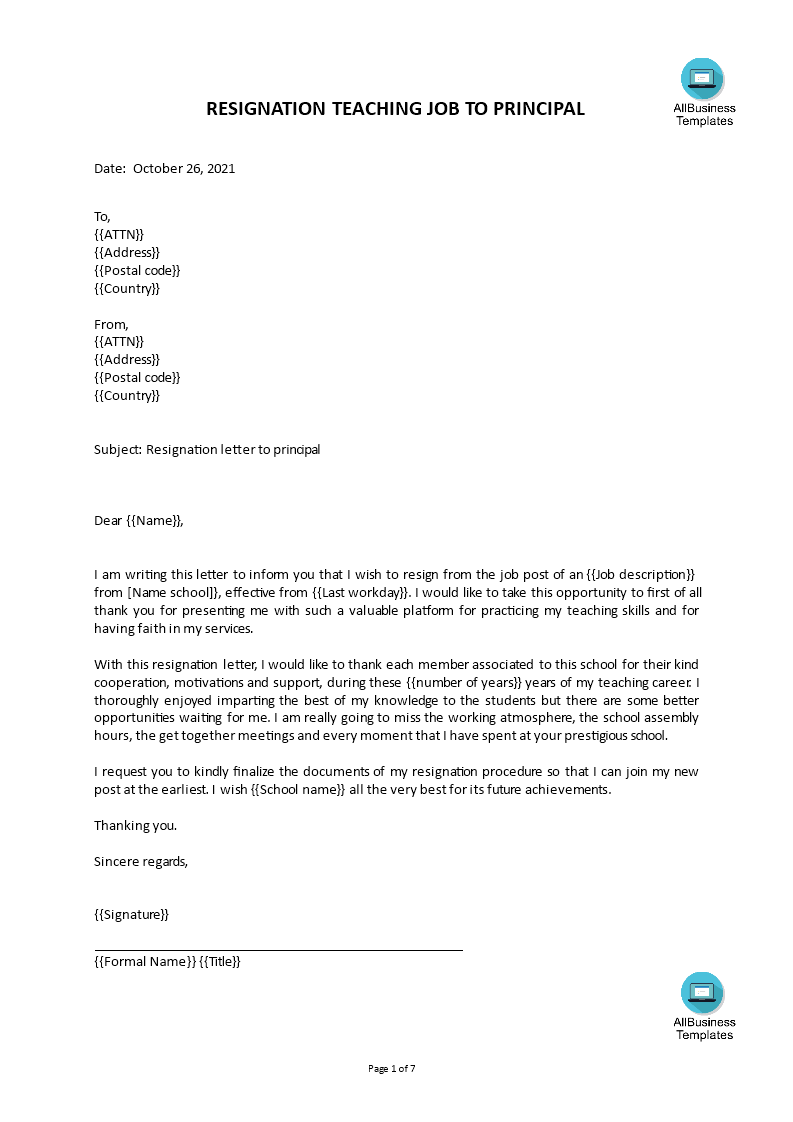 Teacher Resignation Letter To Principal How Write A Resume Without 