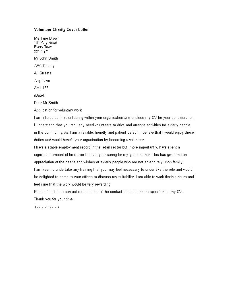 cover letter example of volunteering